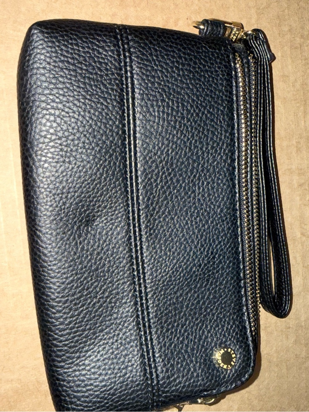 Steve Madden Black Pebbled Leather Zip Wristlet Wallet